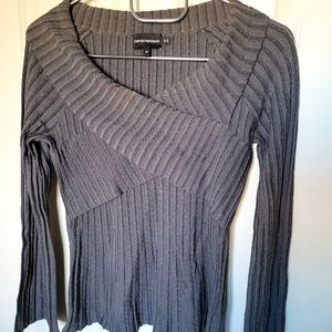 Emporio Armani Gray Long Sleeve Blouse with Scoop Neckline